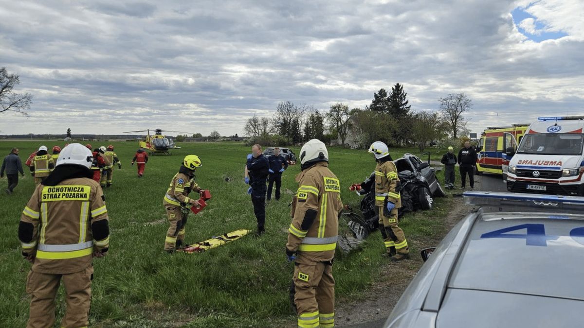 Wypadek w Rabinowie, fot. PSP Włocławek