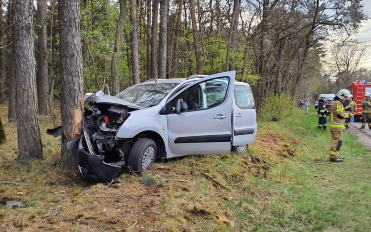 Auto nagle rozbiło się na drzewie. Jechali nim dziadkowie i wnuki