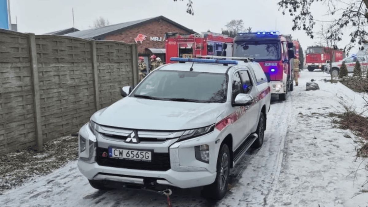 Bądków, wyciek kwasu, fot. KP PSP w Aleksandrowie Kujawskim