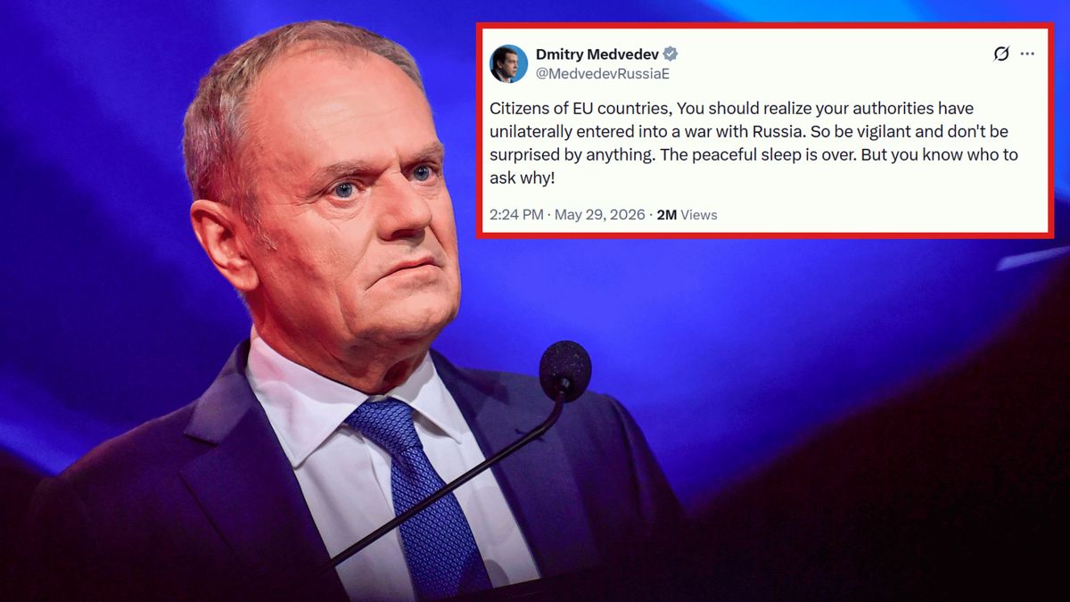 Donald Tusk o wpisie Miedwiediewa, fot. AKPA; screen X