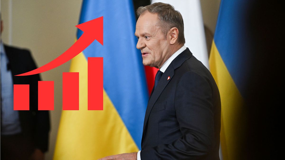 Donald Tusk, sondaż. Fot. AKPA, Canva.