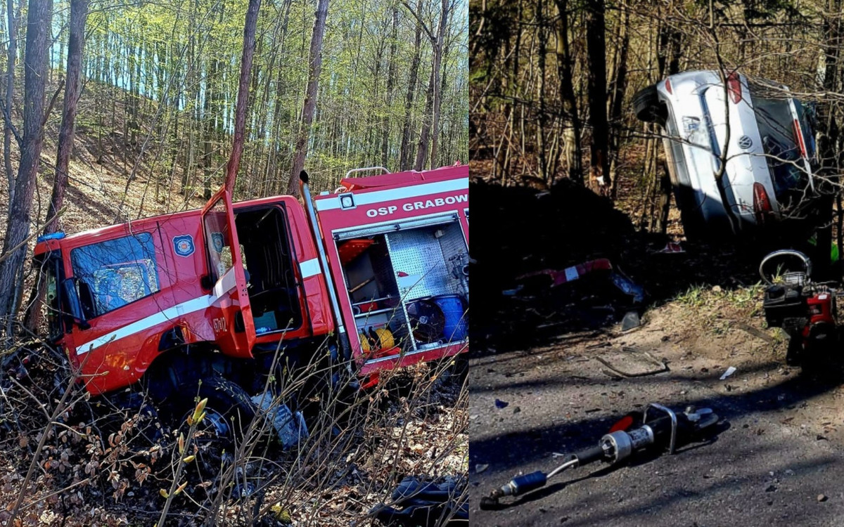 Tragedia z udziałem wozu strażackiego. Nie żyje jedna osoba, droga zablokowana, LPR w akcji