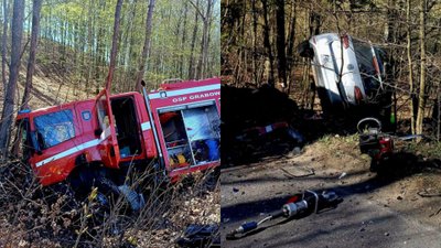 Tragedia z udziałem wozu strażackiego. Nie żyje jedna osoba, droga zablokowana, LPR w akcji